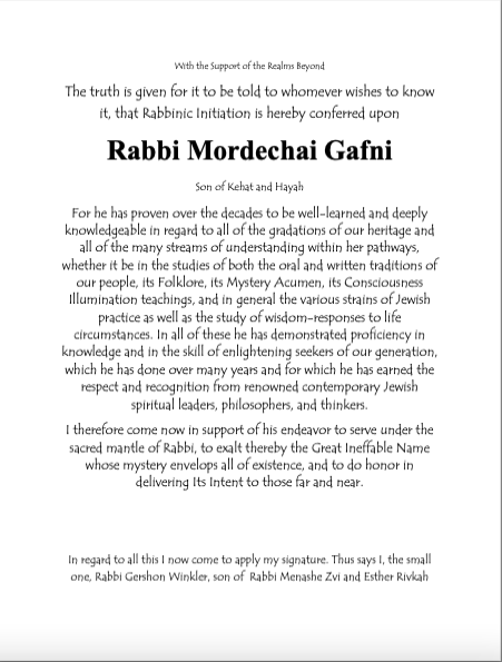 Ordination Rabbi Marc Gafni by Rabbi Gershon Wrinkler English