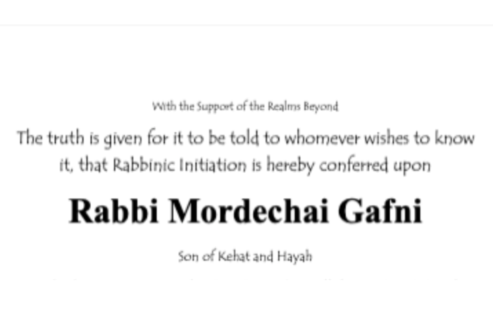 Rabbinic Ordination Rabbi Marc Gafni by Rabbi Gershon Wrinkler